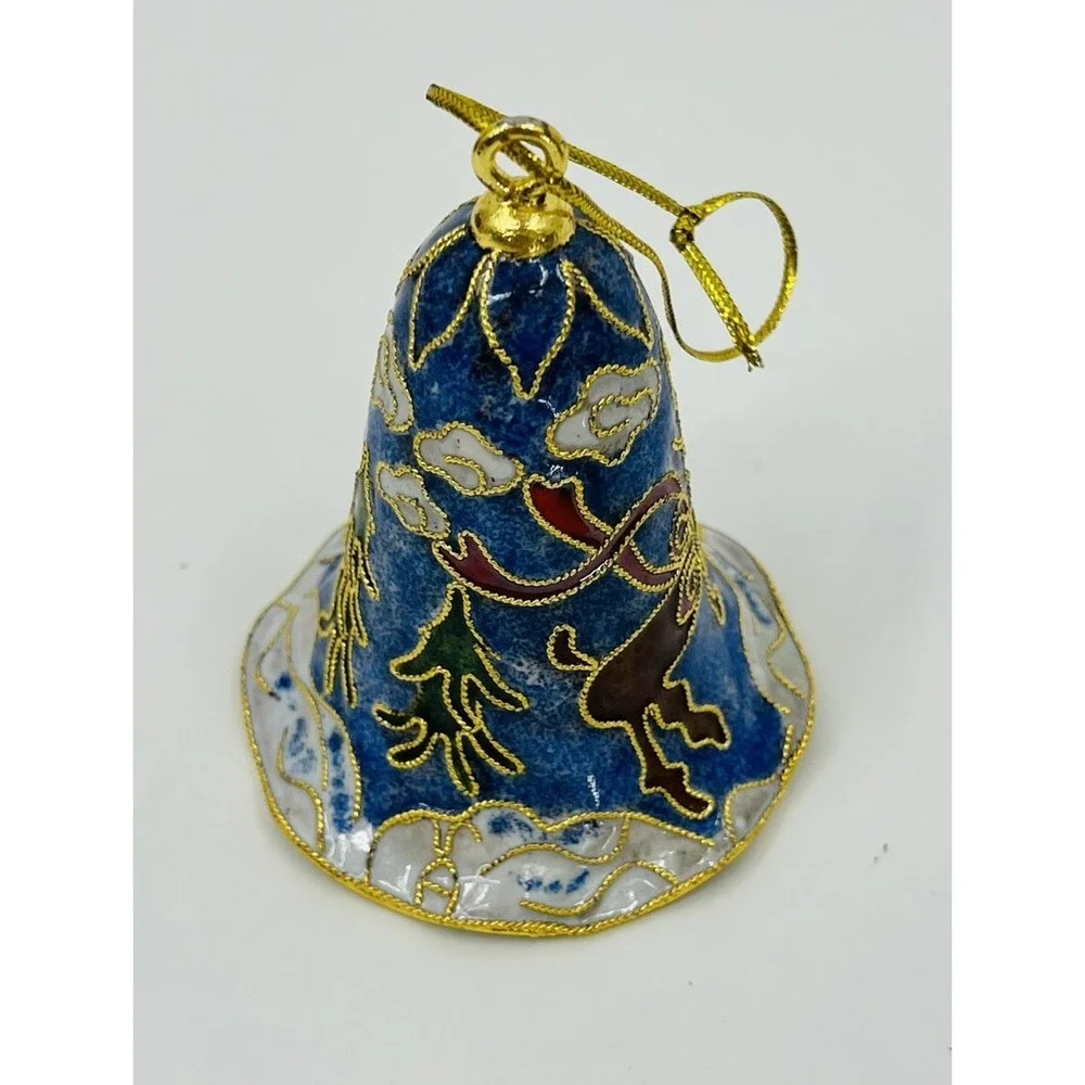 Vintage Cloisonné Enamel Christmas Holiday Bell Decoration Ornament